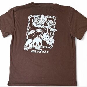 Brown Graphic T-Shirt with Skulls and Dice large